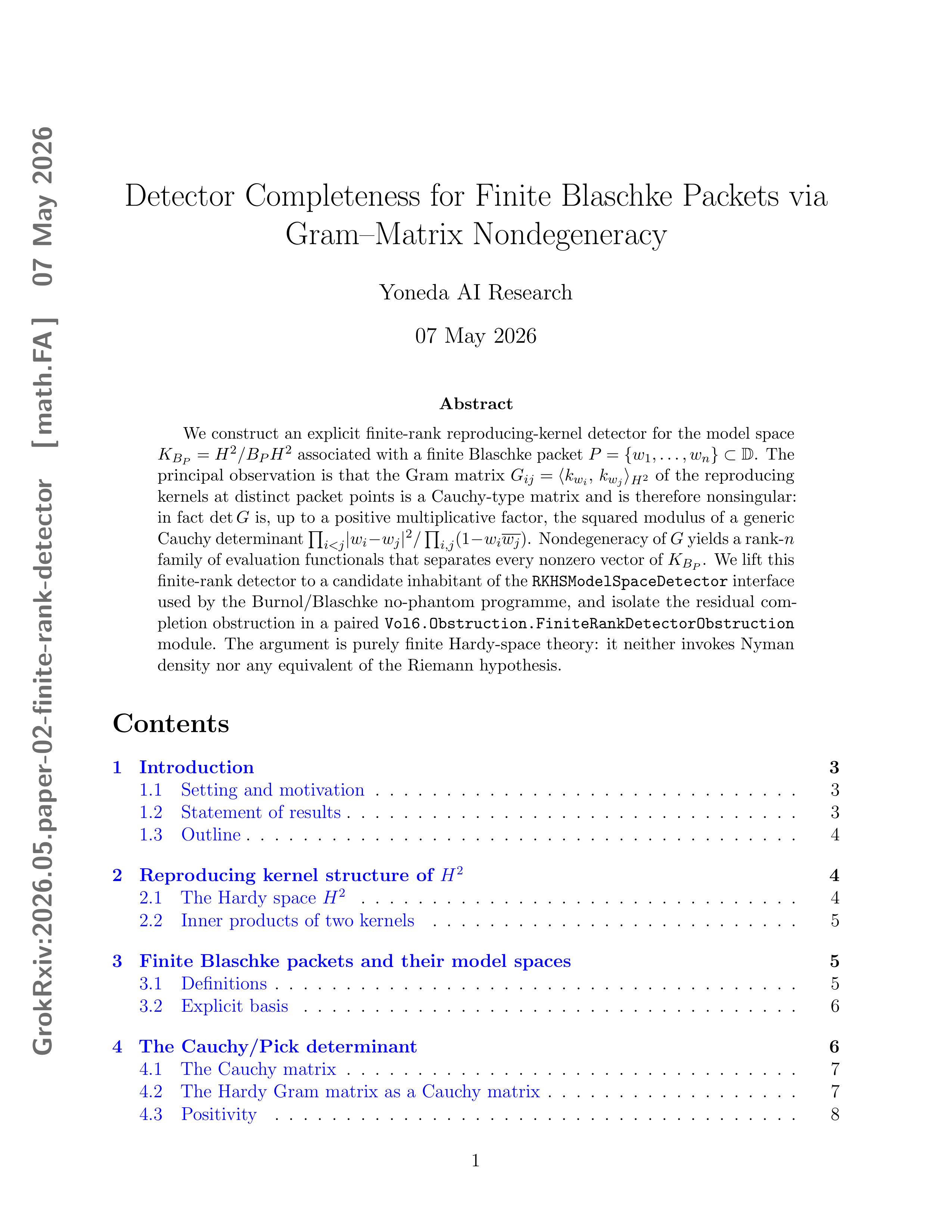 Cover for Finite-Rank RKHS Detector Completeness