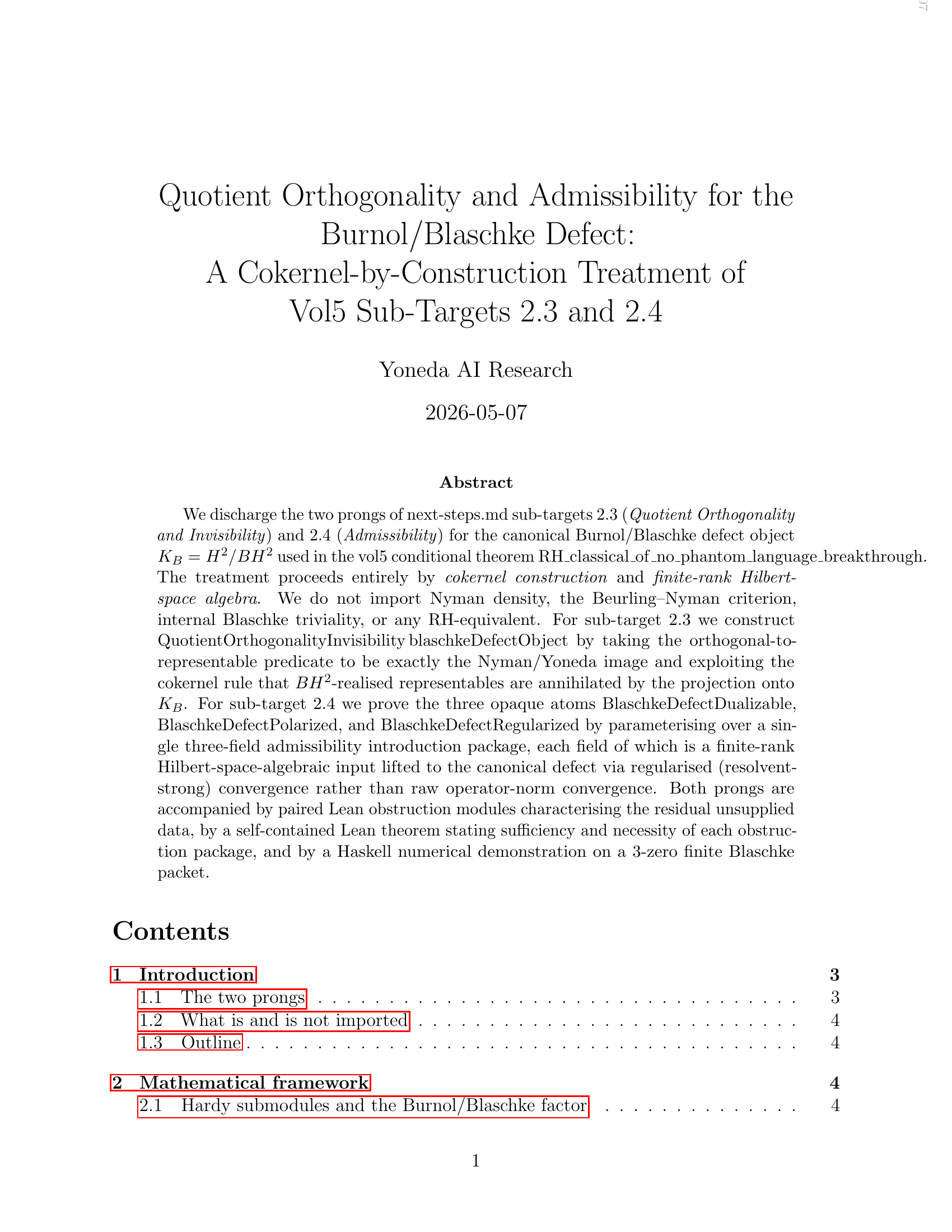 Cover for Quotient Orthogonality & Admissibility